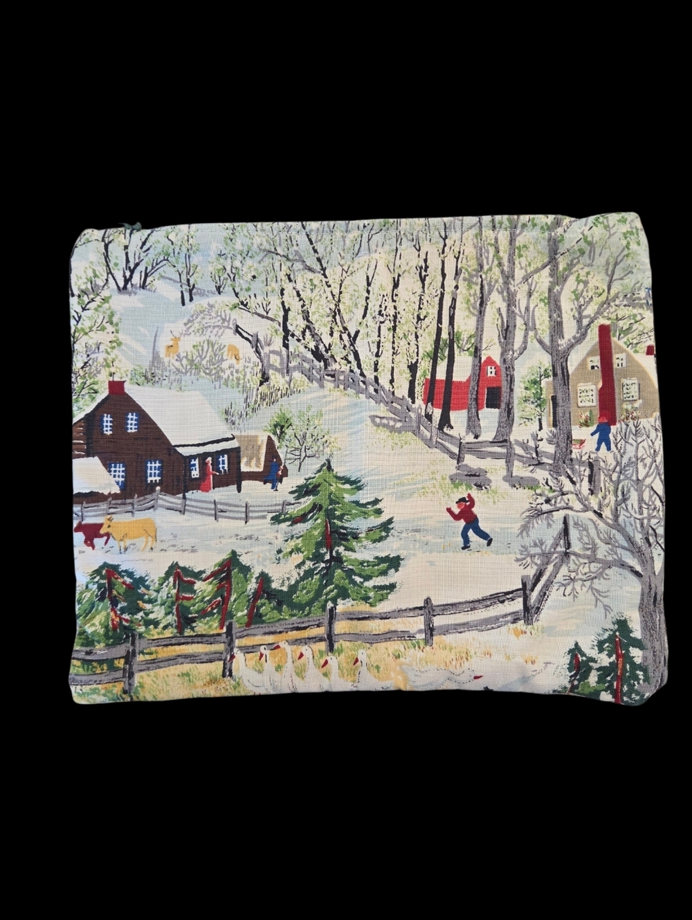 Handmade Accent Pillow Cover of Grandma Moses Early Springtime on the Farm - Picture 2 of 16